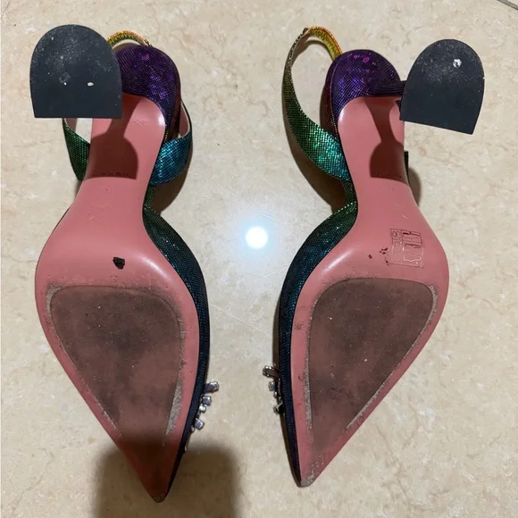 Amina Muaddi Begum Slingback Heels, metal rainbow color - Picture 4 of 10